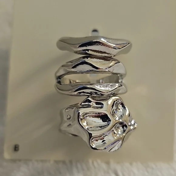NWT Open Edit Set Of 3 Molten Rhodiun Rings Size 8 Silver - Picture 12 of 12